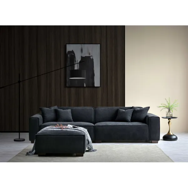 Modern Style Black Boucle Fabric Upholstered 3 Seater Sofa