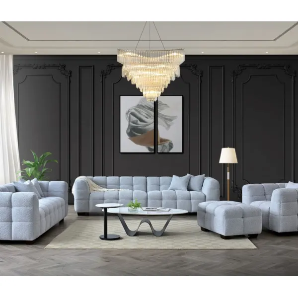Modern Style Light Grey Boucle Fabric Upholstered 4 Seater Sofa