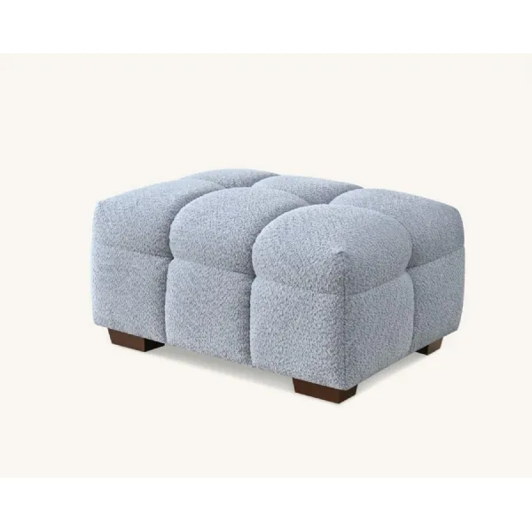 Modern Light Grey Boucle Fabric Upholstered Footstool with Deep Channel Stitching