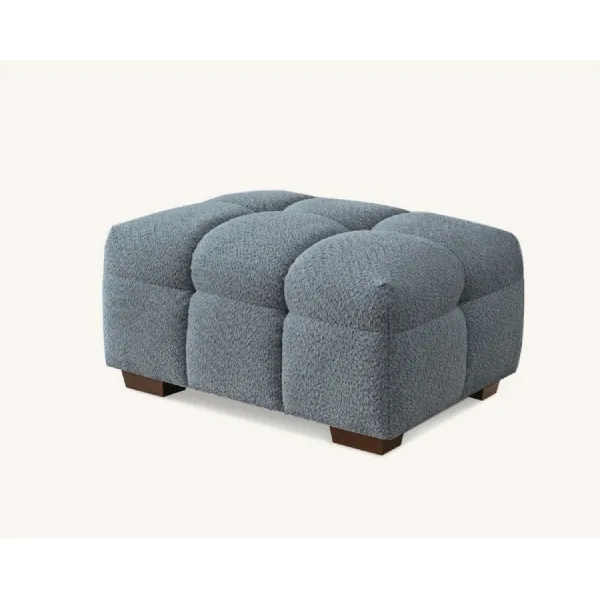 Modern Dark Grey Boucle Fabric Upholstered Footstool with Deep Channel Stitching