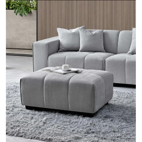 Grey Boucle Fabric Upholstery Footstool with Padded Cushion
