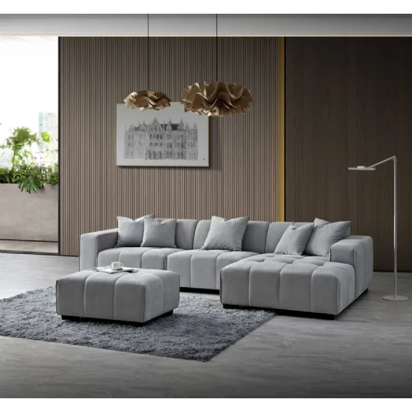 Modern Light Grey Boucle Fabric Upholstered Right Hand Corner Group Sofa
