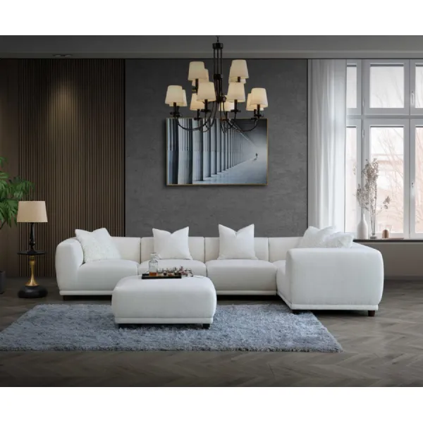 Modern White Boucle Fabric Upholstered Modular Corner Group Sofa