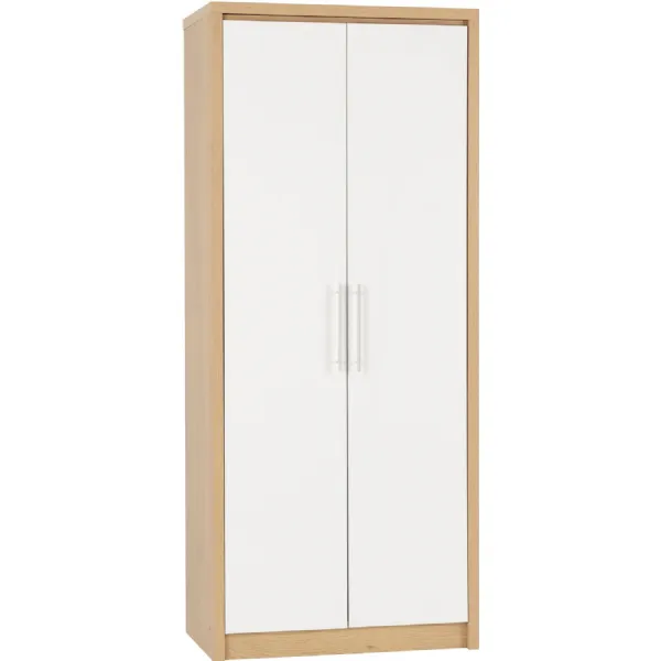 Seville 2 Door Wardrobe White High Gloss Light Oak Effect Veneer