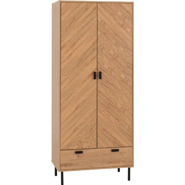 Leon 2 Door 1 Drawer Wardrobe Medium Oak Effect