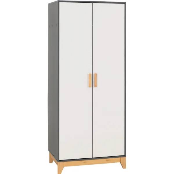 Cleveland 2 Door Wardrobe White Grey Metal Effect