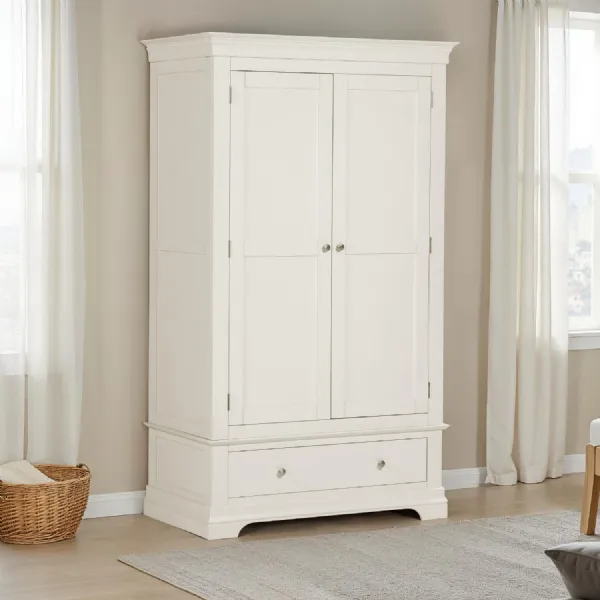 Ivory Hardwood 2 Door Double Wardrobe with Drawer