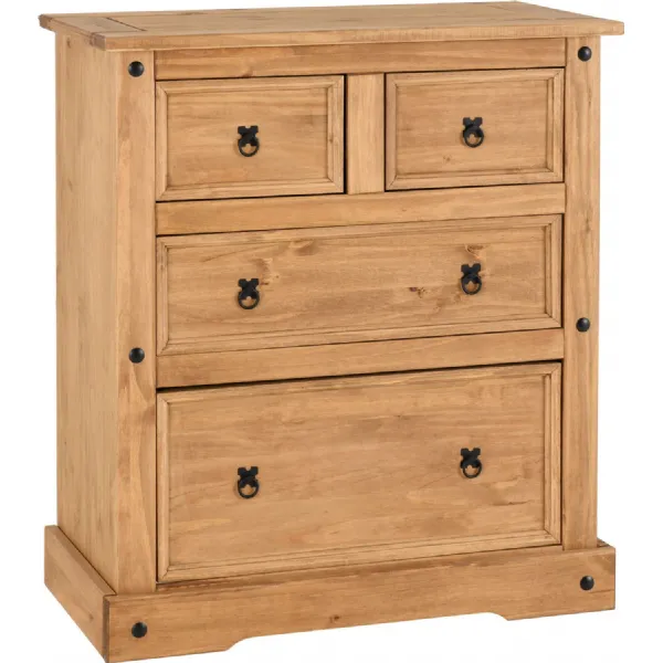 Corona 2+2 Drawer Chest Distressed Waxed Pine