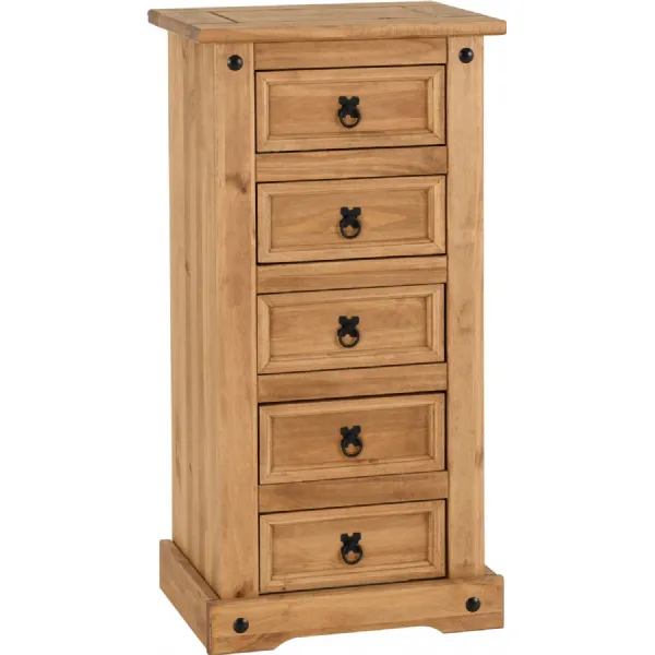 Corona 5 Drawer Narrow Chest Distressed Waxed Pine