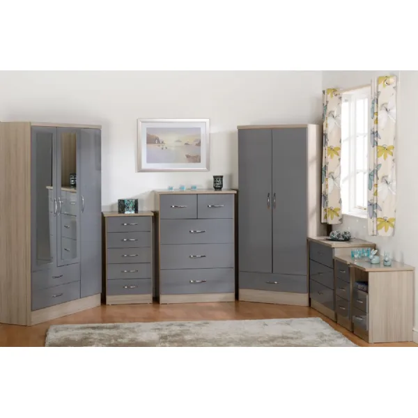Nevada 3 Drawer Chest Grey Gloss Light Oak Effect Veneer