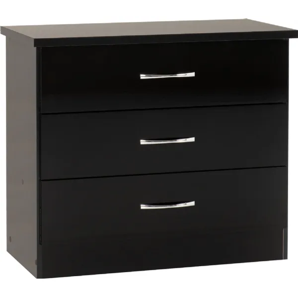 Nevada 3 Drawer Chest Black Gloss
