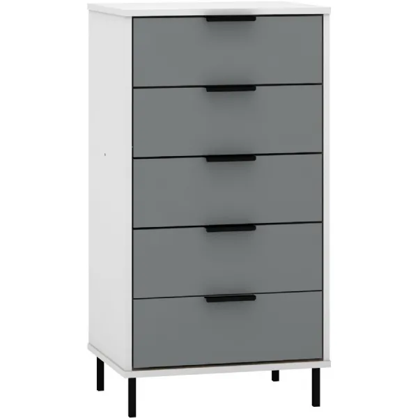 Madrid 5 Drawer Chest Grey White Gloss