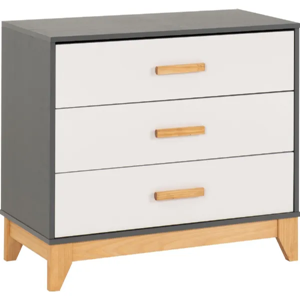 Cleveland 3 Drawer Chest White Grey Metal Effect