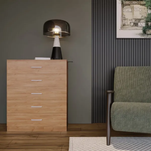 Dakota 5 Drawer Chest Oak Effect