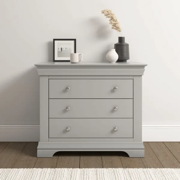 Pebble Grey Wood Chest of 3 Drawers