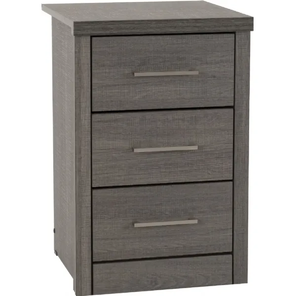 Lisbon 3 Drawer Bedside Chest Black Wood Grain