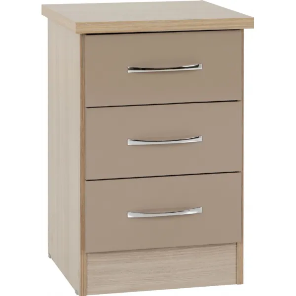 Nevada 3 Drawer Bedside Chest Oyster Gloss Light Oak Effect Veneer