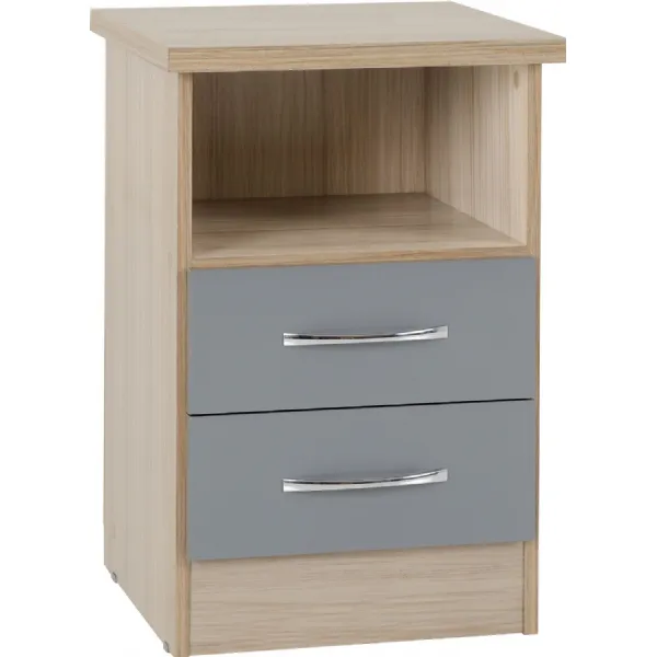 Nevada 2 Drawer Bedside Grey Gloss Light Oak Effect Veneer