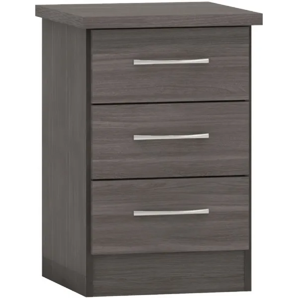 Nevada 3 Drawer Bedside Black Wood Grain