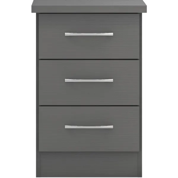 Nevada 3 Drawer Bedside 3D Effect Grey