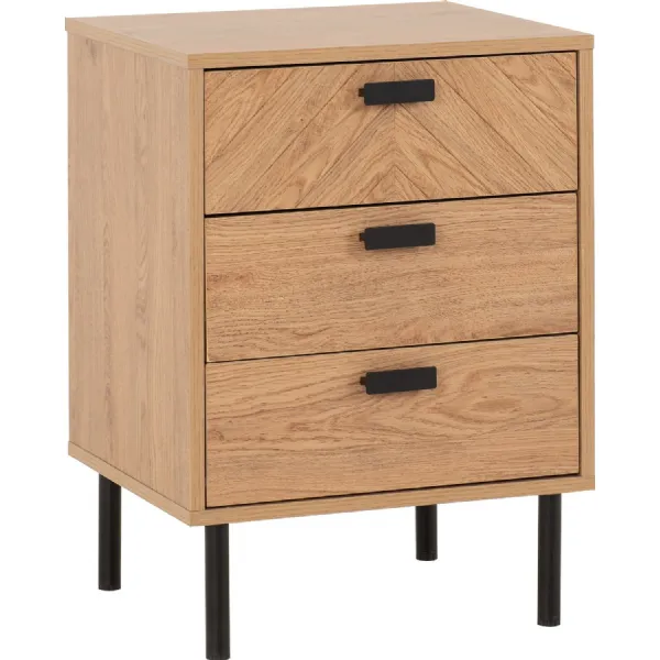 Leon 3 Drawer Bedside Medium Oak Effect