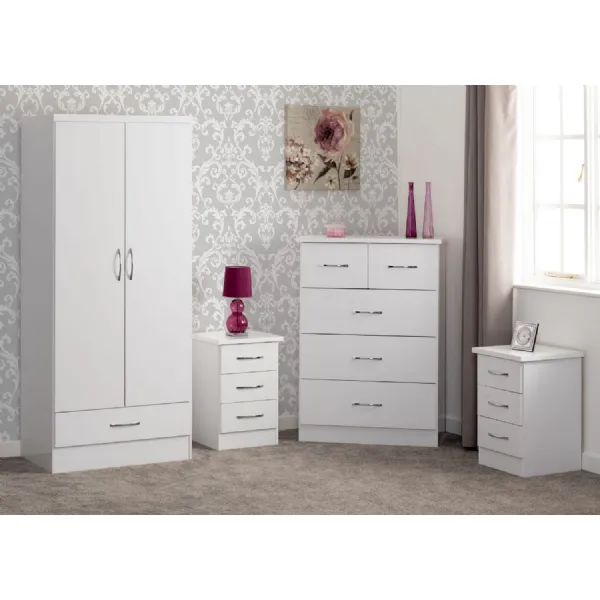 White Gloss 2 Door 1 Drawer Wardrobe Bedroom Set