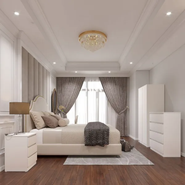 White Wood 2 Door Double Wardrobe Bedroom Set