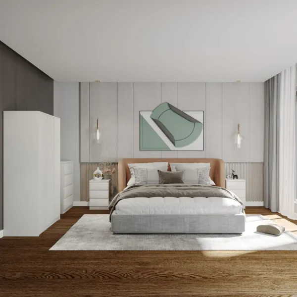 White Wood 3 Door Triple Wardrobe Bedroom Set