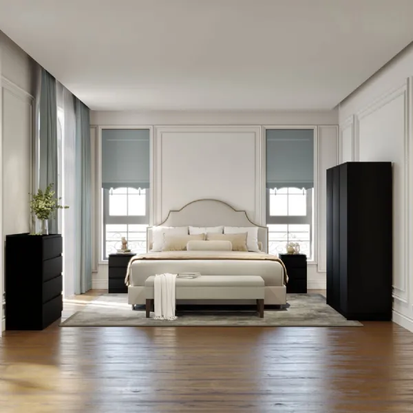 Black Wood 3 Door Triple Wardrobe Bedroom Set