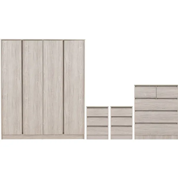 Malvern 4 Door Wardrobe Bedroom Set Urban Snow