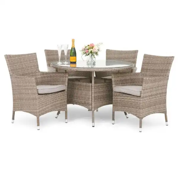 Seychelles Luxury Rattan 4 Seater Round Dining Set