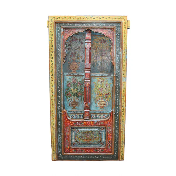 Hand Painted Tall Decorative Wooden Window Shutters with Floral Motifs