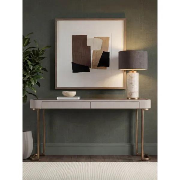 Cream Leather Effect 2 Drawer Console Table Oak Top