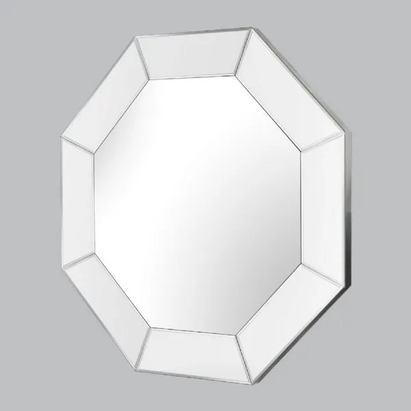 Clear Wood and Mirrored Glass Large Octagonal Wall Mirror