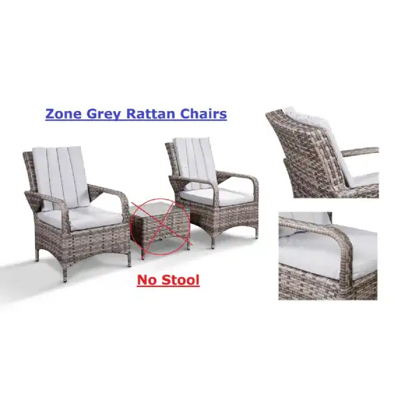Grey Rattan Cushioned Bistro Outdoor Garden Chairs Pair