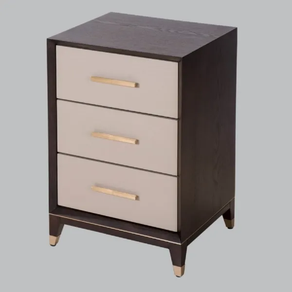 Chocolate Wooden Grey Front 3 Drawer Bedside Table
