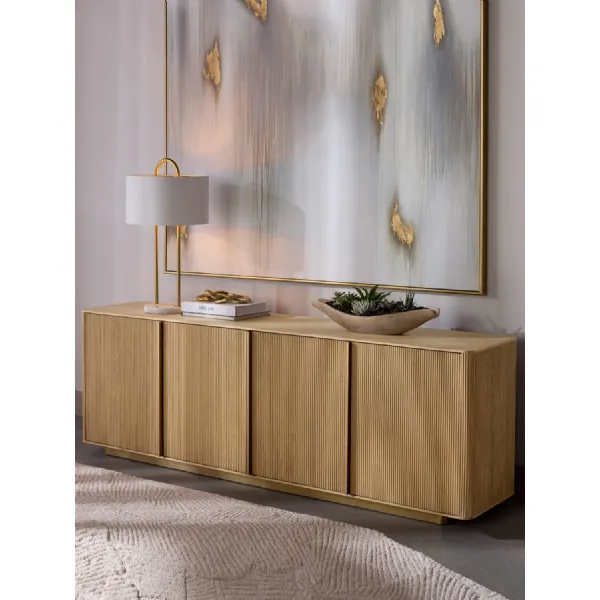 Rustic Oak 4 Door Wide Sideboard Gold Base 213cm