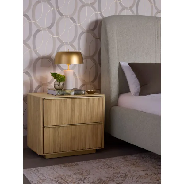 Rustic Oak Gold Base Nightstand with Vertical Reeding