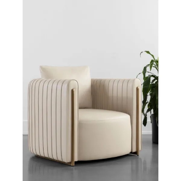 Beige Leather Effect Lounge Chair with Gold Detailing