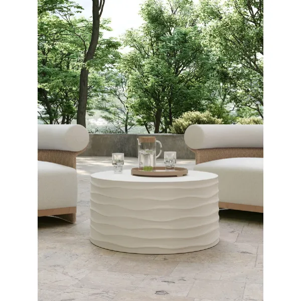Sand Concrete Large Sculpted Ridges Round Coffee Table