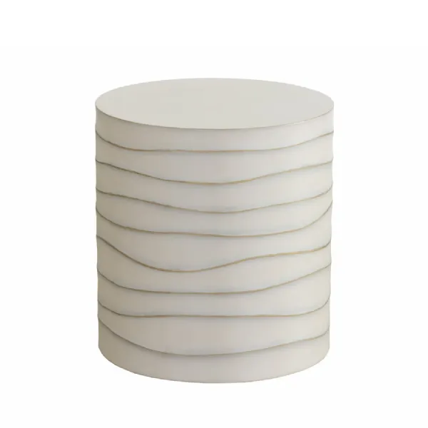 Sand Concrete Sculpted Ridges Round End Side Table