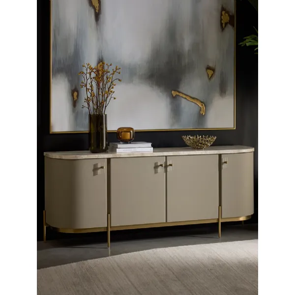 Taupe Leather Effect Sideboard with Cappuccino Marble Top
