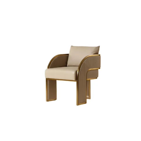 Beige Leather Effect Dining Armchair with Gold Detailing