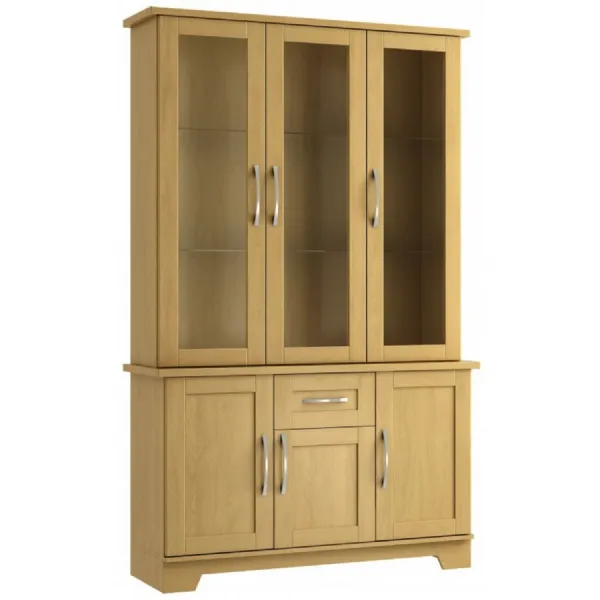 Light Oak or Grey 3 Door, 1 Drawer Glazed Dresser with Drawer and Lights
