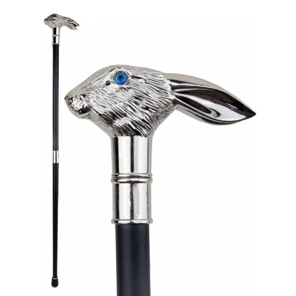 Silver Hare Blue Eyed Swagger Cane Walking Stick 93cm