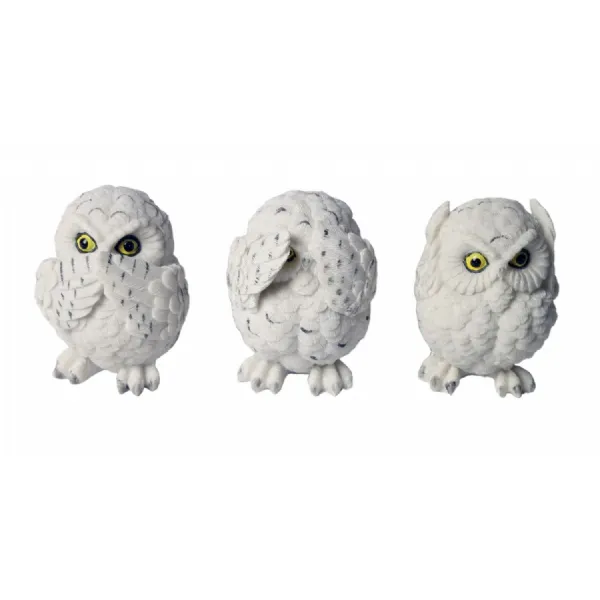 Set Of 3 White Owls Hear Speak, & See No Evil 8cm