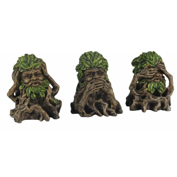 Set Of 3 Tree Faces Hear Speak, & See No Evil 10.5cm