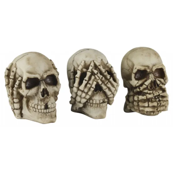 Set Of 3 Skulls Hear Speak, & See No Evil 13cm