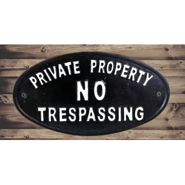 Oval Sign Private Property No Trespassing 25cm