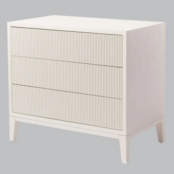 White Wooden Chest of 3 Drawers Fluted Front